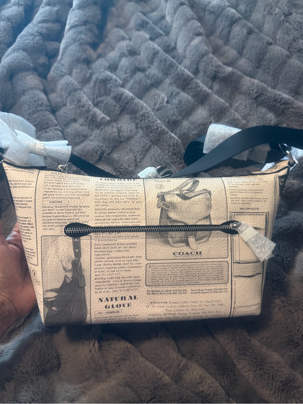 Coach Newspaper Print Crossbody In Cream And Black With Coin Pouch